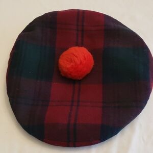 The Scotch House Plaid Beret with Red Pom Pom